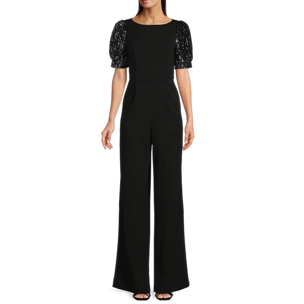 Calvin Klein
Round Neck Short Sequin Puff Sleeve Scuba Crepe Jumpsuit, Size 14